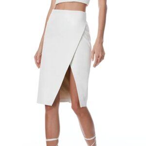 ALICE + OLIVIA Ecru Front Wrap Midi White Vegan Leather Skirt Size 0